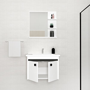 Ruby 65cm Lavabolu Banyo Dolabı Takımı Beyaz Kapak Antrasit Alın - Ruby65 Antrasit Beyaz