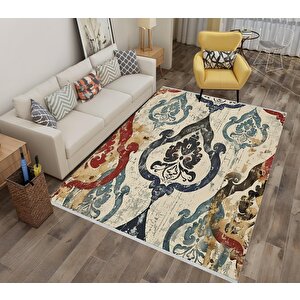 Oriental Desenli Halı – Lacivert, Kırmızı, Bej Ve Mavi – Etkileyici Klasik Dokunuş, Makinede Yıkanabilir, Kaymaz Taban, Evcil Hayvan Dostu 100x100 cm