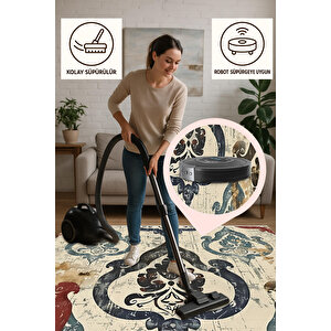 Oriental Desenli Halı – Lacivert, Kırmızı, Bej Ve Mavi – Etkileyici Klasik Dokunuş, Makinede Yıkanabilir, Kaymaz Taban, Evcil Hayvan Dostu