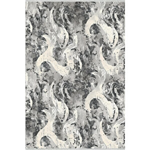 Gri Ve Krem Tonlarında Halı, Soyut Desenli, Yıkanabilir Ve Evcil Hayvan Dostu 200x270 cm