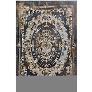 Lacivert Ve Bej Renkli Halı, Oriental Desenli, Yıkanabilir Ve Evcil Hayvan Dostu 80x150 cm
