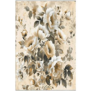 Vintage Floral Desenli Halı – Bej Ve Krem Tonlarında – Yıkanabilir, Kaymaz Taban, Evcil Hayvan Dostu, Katlanabilir İnce Tasarım