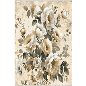 Vintage Floral Desenli Halı – Bej Ve Krem Tonlarında – Yıkanabilir, Kaymaz Taban, Evcil Hayvan Dostu, Katlanabilir İnce Tasarım 100x180 cm
