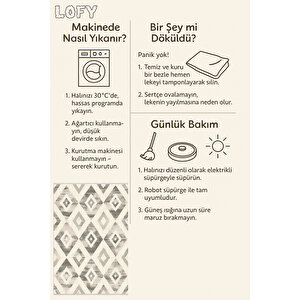 Krem Ve Gri Renkli Halı, Geometrik Desenli, Yıkanabilir Ve Evcil Hayvan Dostu