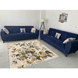 Vintage Floral Desenli Halı – Bej Ve Krem Tonlarında – Yıkanabilir, Kaymaz Taban, Evcil Hayvan Dostu, Katlanabilir İnce Tasarım 80x80 cm