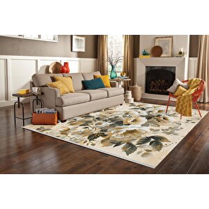 Vintage Floral Desenli Halı – Bej Ve Krem Tonlarında – Yıkanabilir, Kaymaz Taban, Evcil Hayvan Dostu, Katlanabilir İnce Tasarım