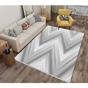 Zikzak Modern Halı – Gri Ve Beyaz – Geometrik Chevron Deseni, Pamuk Dokuma Taban, Makinede Yıkanabilir, Kolay Temizlenebilir, Toz Ve Tüy Tutmaz, Kaymaz, Evcil Hayvan Dostu