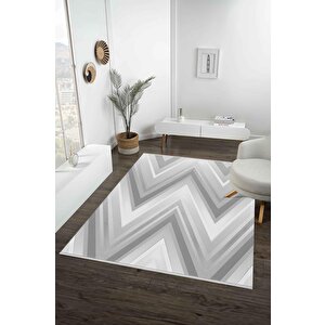 Zikzak Modern Halı – Gri Ve Beyaz – Geometrik Chevron Deseni, Pamuk Dokuma Taban, Makinede Yıkanabilir, Kolay Temizlenebilir, Toz Ve Tüy Tutmaz, Kaymaz, Evcil Hayvan Dostu