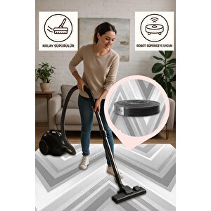 Zikzak Modern Halı – Gri Ve Beyaz – Geometrik Chevron Deseni, Pamuk Dokuma Taban, Makinede Yıkanabilir, Kolay Temizlenebilir, Toz Ve Tüy Tutmaz, Kaymaz, Evcil Hayvan Dostu
