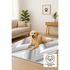 Zikzak Modern Halı – Gri Ve Beyaz – Geometrik Chevron Deseni, Pamuk Dokuma Taban, Makinede Yıkanabilir, Kolay Temizlenebilir, Toz Ve Tüy Tutmaz, Kaymaz, Evcil Hayvan Dostu