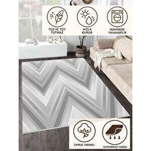 Zikzak Modern Halı – Gri Ve Beyaz – Geometrik Chevron Deseni, Pamuk Dokuma Taban, Makinede Yıkanabilir, Kolay Temizlenebilir, Toz Ve Tüy Tutmaz, Kaymaz, Evcil Hayvan Dostu
