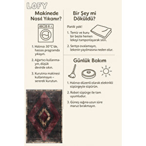 Bordo Ve Siyah Renkli Halı, Geometrik Desenli, Yıkanabilir Ve Evcil Hayvan Dostu