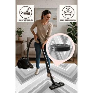 Zikzak Modern Halı – Gri Ve Beyaz – Geometrik Chevron Deseni, Pamuk Dokuma Taban, Makinede Yıkanabilir, Kolay Temizlenebilir, Toz Ve Tüy Tutmaz, Kaymaz, Evcil Hayvan Dostu