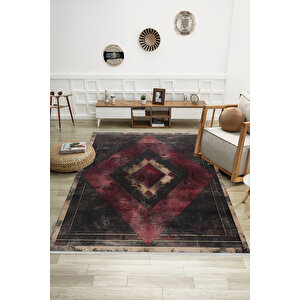 Geometrik Desenli Halı - Bordo Ve Siyah - Cesur Ve Modern Tasarım