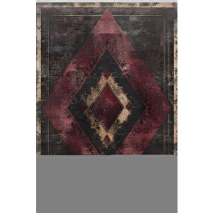 Geometrik Desenli Halı - Bordo Ve Siyah - Cesur Ve Modern Tasarım 180x200 cm