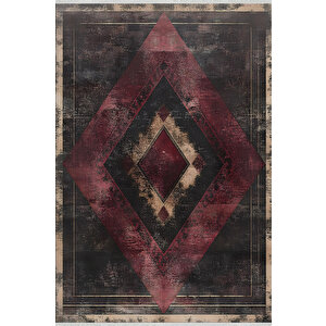 Geometrik Desenli Halı - Bordo Ve Siyah - Cesur Ve Modern Tasarım