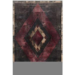 Geometrik Desenli Halı - Bordo Ve Siyah - Cesur Ve Modern Tasarım 80x150 cm