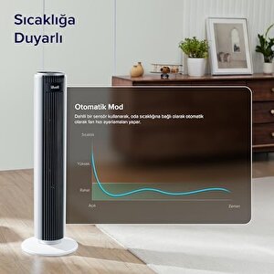 Vantilatör, 28db Sessiz Kule Tipi, Güçlü 7m/s, 7m Atım Mesafesi, 5 Hız Seviyesi, 4 Mod, 12 Saat Zamanlayıcı, 90 Derece Salınımlı Fan, 92 Cm, Yatak Odası Için Soğutma, Uzaktan Kumandalı