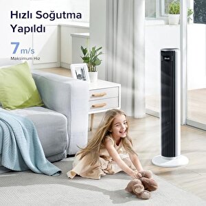 Levoit Vantilatör, 28db Sessiz Kule Tipi, Güçlü 7m/s, 7m Atım Mesafesi, 5 Hız Seviyesi, 4 Mod, 12 Saat Zamanlayıcı, 90 Derece Salınımlı Fan, 92 Cm, Yatak Odası Için Soğutma, Uzaktan Kumandalı