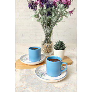 Elegant Blossoms Mavi Kahve Takımı 4 Parça 2 Kişilik 21789