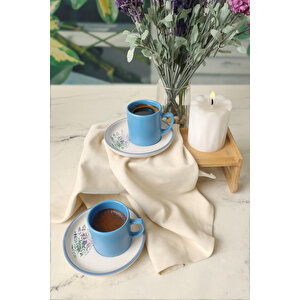 Elegant Blossoms Mavi Kahve Takımı 4 Parça 2 Kişilik 21789