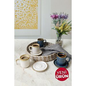 Shizen Mavi / Krem Formart Kahve Takımı 8 Parça 4 Kişilik Q39-q44