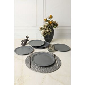Mat Gri Bloom Pasta Tabağı 24 Cm 6 Adet 959