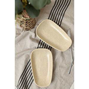 Mat Krem Tetra Kayık Tabak 21 Cm 2 Adet 039