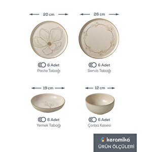Keramika Taupe Bloom Nordıc Yemek Takımı 24 Parça 6 Kişilik 22519-20-28-29