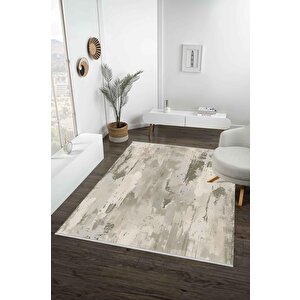 Soyut Desenli Halı – Bej Ve Gri – Makinede Yıkanabilir, Kaymaz Ve İnce Tabanlı