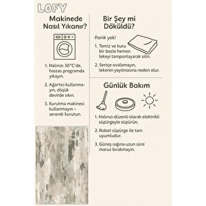 Soyut Desenli Halı – Bej Ve Gri – Makinede Yıkanabilir, Kaymaz Ve İnce Tabanlı
