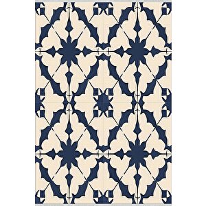 Halı – Lacivert; Krem – Geometrik Desen, Pamuk Dokuma Taban, Makinede Yıkanabilir, Kolay Temizlenebilir, Toz Ve Tüy Tutmaz, Kaymaz, Evcil Hayvan Dostu 160x350 cm