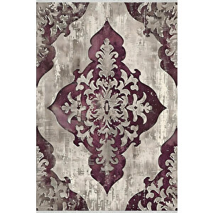 Klasik Motifli Modern Halı – Mor Ve Krem Tonlar – Gösterişli Desen, Makinede Yıkanabilir, Kaymaz Taban, Toz Tutmaz, Evcil Hayvan Dostu 180x270 cm