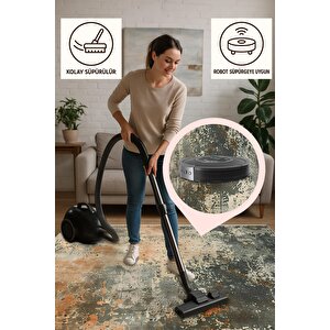 Soyut Desenli Halı – Turuncu, Krem Ve Antrasit – Modern Ve Enerjik Görünüm, Makinede Yıkanabilir, Kaymaz Taban, Toz Ve Tüy Tutmaz