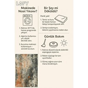 Soyut Desenli Halı – Turuncu, Krem Ve Antrasit – Modern Ve Enerjik Görünüm, Makinede Yıkanabilir, Kaymaz Taban, Toz Ve Tüy Tutmaz