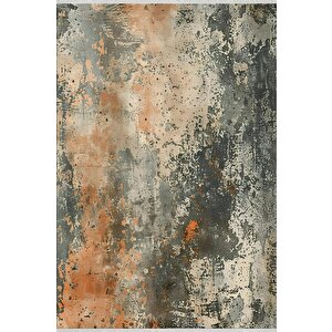 Soyut Desenli Halı – Turuncu, Krem Ve Antrasit – Modern Ve Enerjik Görünüm, Makinede Yıkanabilir, Kaymaz Taban, Toz Ve Tüy Tutmaz 160x350 cm