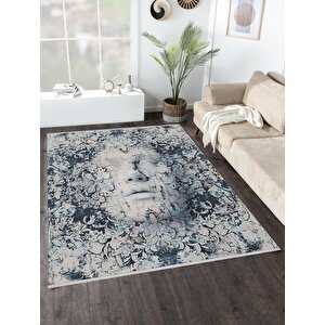 Zamansız Yüz Halı – Lacivert, Lila Ve Pudra – Sanatsal Portre Deseni 150x150 cm