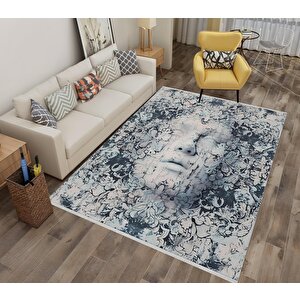 Zamansız Yüz Halı – Lacivert, Lila Ve Pudra – Sanatsal Portre Deseni 150x150 cm