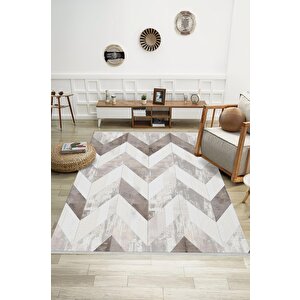 Zikzak Halı – Bej, Krem Ve Kahverengi – Geometrik Chevron Deseni, Pamuk Dokuma Taban, Makinede Yıkanabilir, Kolay Temizlenebilir, Toz Ve Tüy Tutmaz, Kaymaz, Evcil Hayvan Dostu