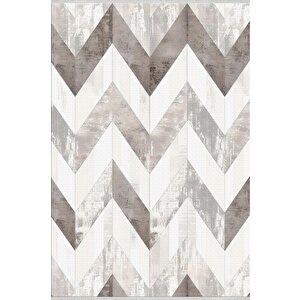 Zikzak Halı – Bej, Krem Ve Kahverengi – Geometrik Chevron Deseni, Pamuk Dokuma Taban, Makinede Yıkanabilir, Kolay Temizlenebilir, Toz Ve Tüy Tutmaz, Kaymaz, Evcil Hayvan Dostu