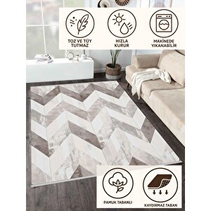 Zikzak Halı – Bej, Krem Ve Kahverengi – Geometrik Chevron Deseni, Pamuk Dokuma Taban, Makinede Yıkanabilir, Kolay Temizlenebilir, Toz Ve Tüy Tutmaz, Kaymaz, Evcil Hayvan Dostu