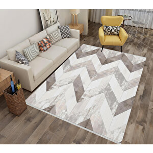 Zikzak Halı – Bej, Krem Ve Kahverengi – Geometrik Chevron Deseni, Pamuk Dokuma Taban, Makinede Yıkanabilir, Kolay Temizlenebilir, Toz Ve Tüy Tutmaz, Kaymaz, Evcil Hayvan Dostu 80x80 cm