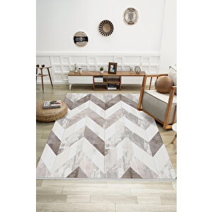 Zikzak Halı – Bej, Krem Ve Kahverengi – Geometrik Chevron Deseni, Pamuk Dokuma Taban, Makinede Yıkanabilir, Kolay Temizlenebilir, Toz Ve Tüy Tutmaz, Kaymaz, Evcil Hayvan Dostu