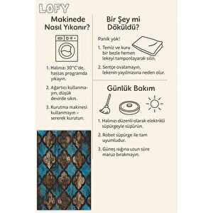 Halı – Mavi; Kahverengi; Siyah – Moroccan Desen, Pamuk Dokuma Taban, Makinede Yıkanabilir, Kolay Temizlenebilir, Toz Ve Tüy Tutmaz, Kaymaz, Evcil Hayvan Dostu