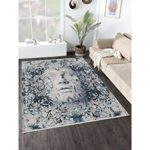 Zamansız Yüz Halı – Lacivert, Lila Ve Pudra – Sanatsal Portre Deseni 120x180 cm