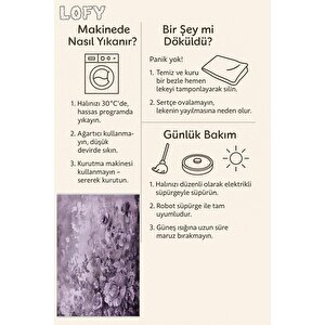 Gül Desenli Halı – Mor Ve Lila – Sanatsal Çiçek Tasarımı, Makinede Yıkanabilir, Kaymaz Ve İnce Tabanlı