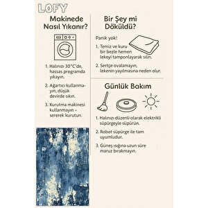 Soyut Modern Halı – Lacivert Ve Krem – Canlı Ve Çarpıcı Tasarım, Makinede Yıkanabilir, Pamuk Dokuma Taban, Kolay Temizlenebilir, Kaymaz, Toz Tutmaz, Evcil Hayvan Dostu