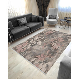 Vintage Floral Halı – Pembe, Bej Ve Gri – Yumuşak Renk Tonlarında Eskitme Çiçek Deseni 150x150 cm