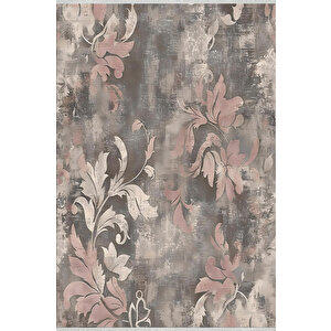 Vintage Floral Halı – Pembe, Bej Ve Gri – Yumuşak Renk Tonlarında Eskitme Çiçek Deseni 150x150 cm