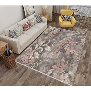 Vintage Floral Halı – Pembe, Bej Ve Gri – Yumuşak Renk Tonlarında Eskitme Çiçek Deseni 150x150 cm